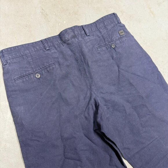 Vintage Hugo Boss MIKE Cotton & Linen Canvas Pants Navy Blue 36x32 - Picture 7 of 8